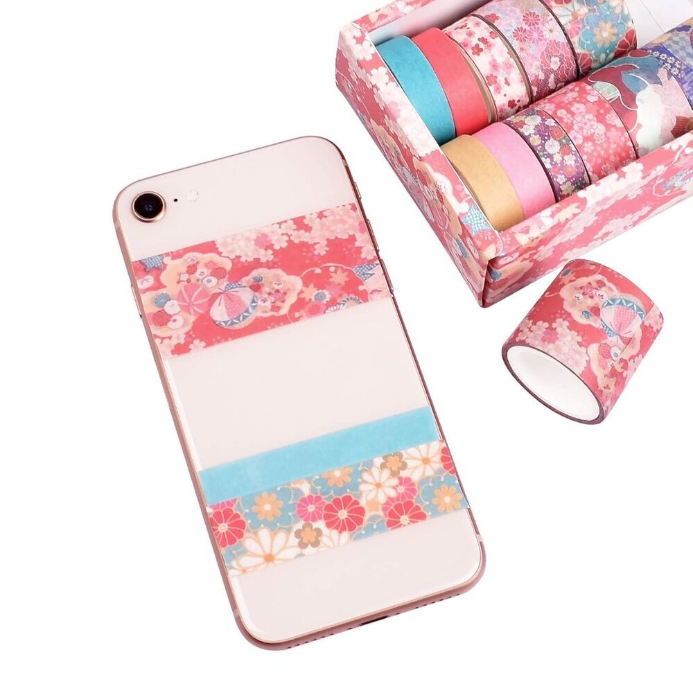12 Rolls Washi Tape Set, Cherry Blossoms Floral Pattern Washi Masking Tape for S - Picture 4 of 7